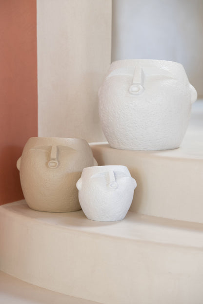 Flowerpot Polyresin White/Beige Large Assortment Of 2