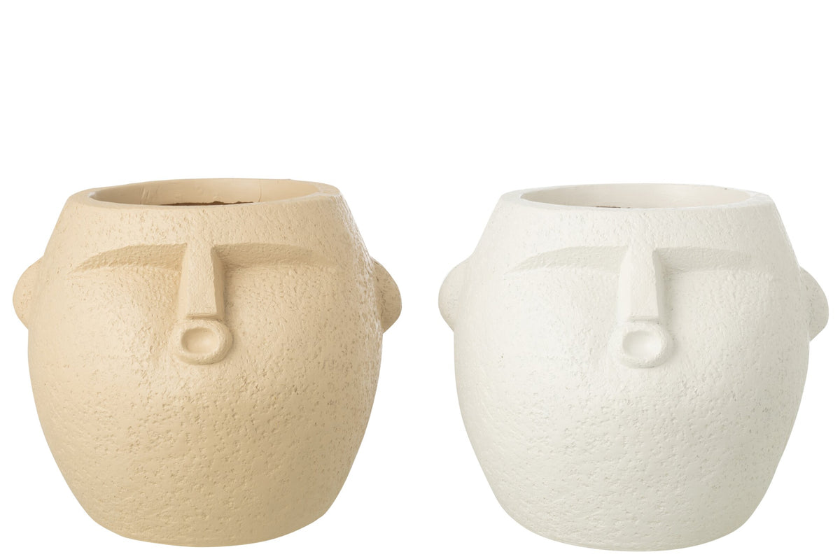 Flowerpot Polyresin White/Beige Large Assortment Of 2