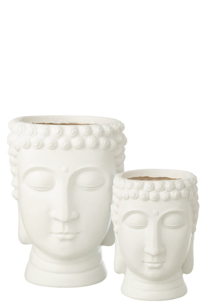 Flowerpot Buddha Polyresin White Large