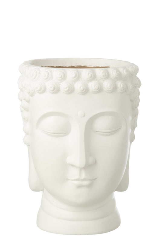 Flowerpot Buddha Polyresin White Large