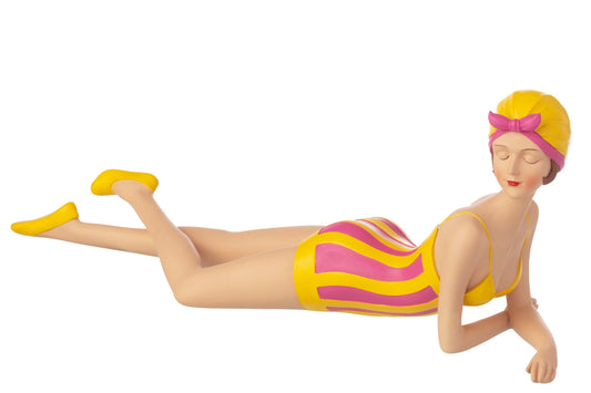 Woman Swimsuit + Lying Polyresin Yellow/Pink