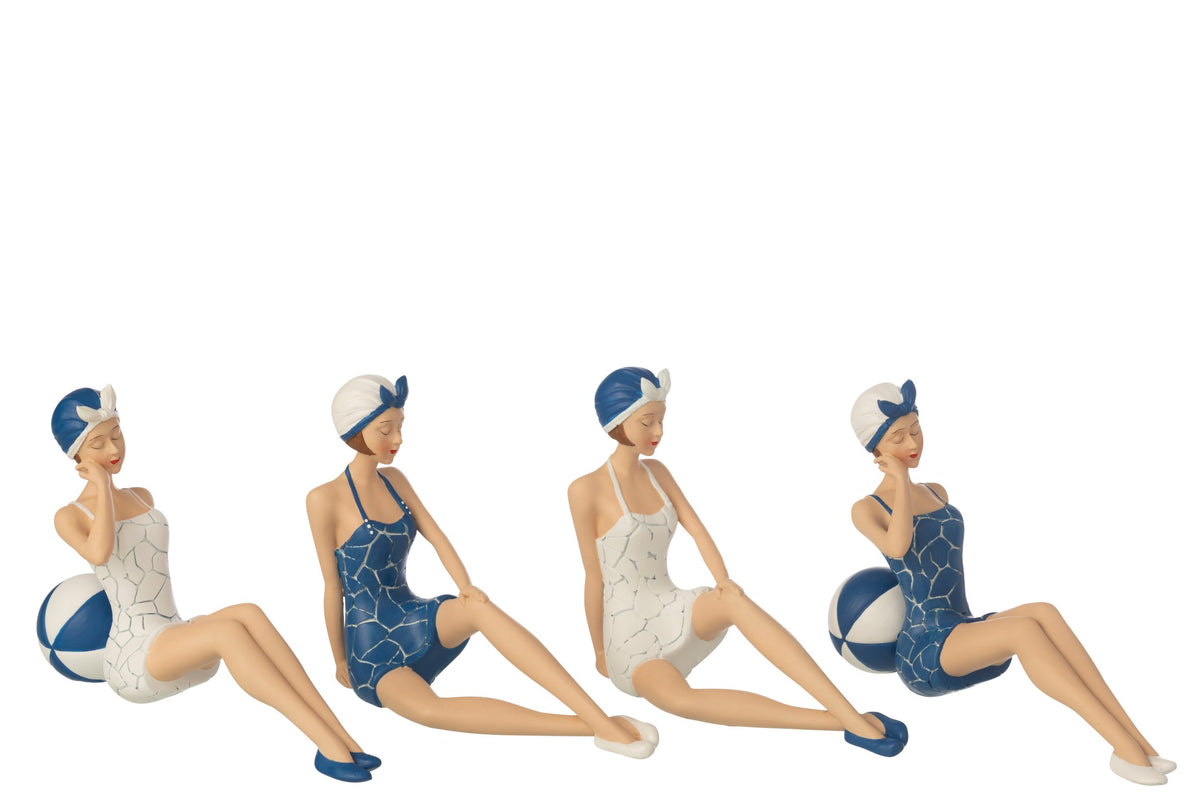 Women Swimsuit + Sitting Polyresin Blue/White Assortment Of 4