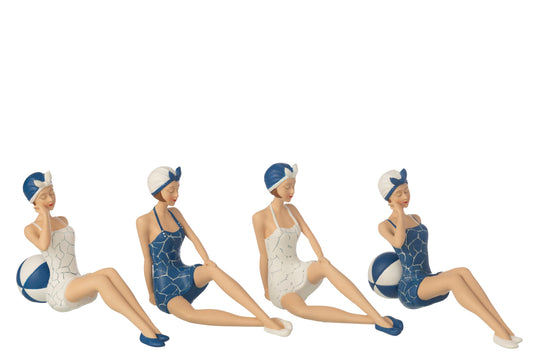 Women Swimsuit + Sitting Polyresin Blue/White Assortment Of 4