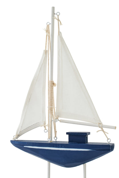 Sailboat Decorative Pinewood Blue/White Small