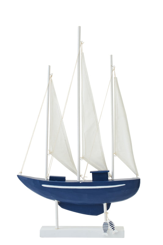 Sailboat Decorative Pinewood Blue/White Large