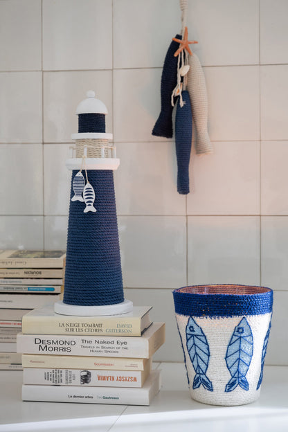 Lighthouse Decorative Rope/Pinewood Blue/White Small
