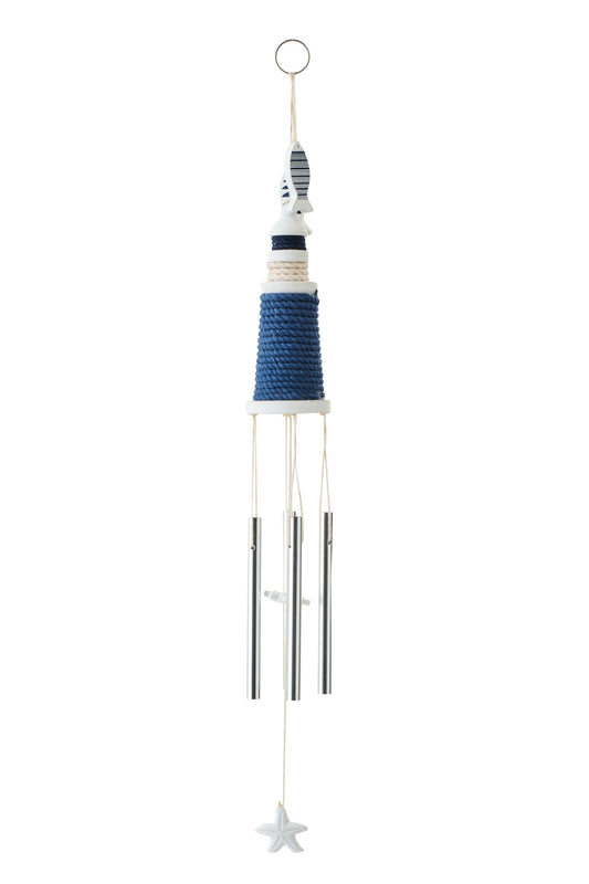 Wind Chime Lighthouse Mdf/Rope Blue/White