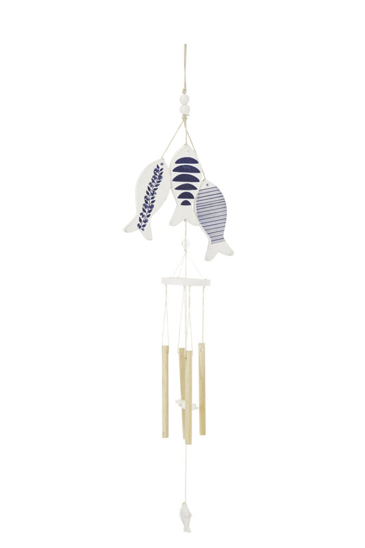 Wind Chime Fish Mixed Pattern Mdf/Rope Blue/White