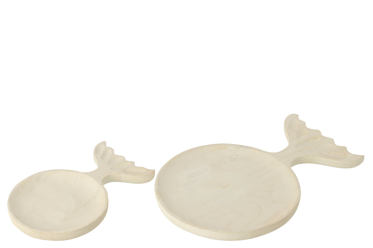 Decorative Tray Fish Tail Paulownia Wood White Large