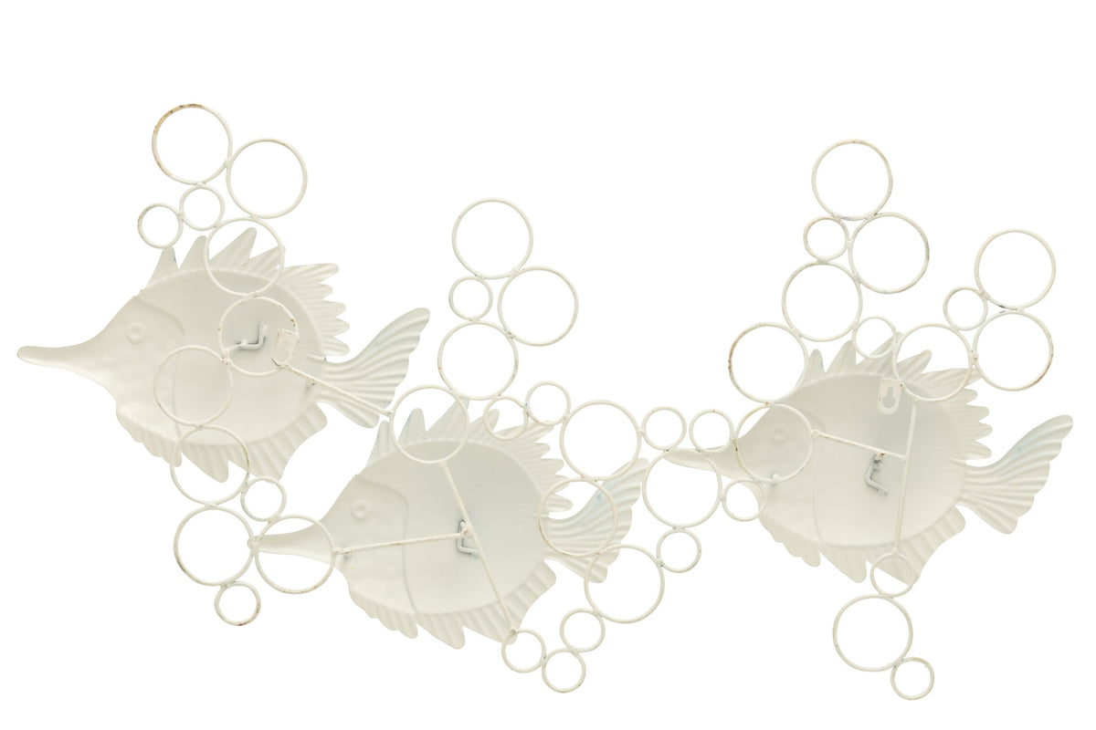 Wall Decoration Fish With Air Bubbles Iron Blue/White