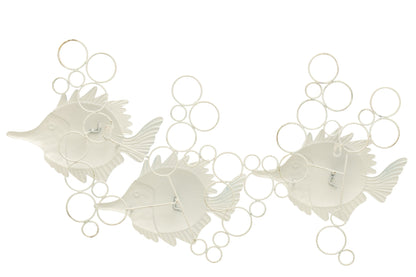 Wall Decoration Fish With Air Bubbles Iron Blue/White