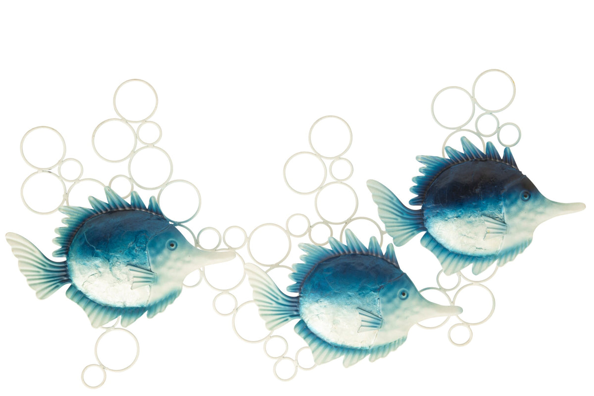 Wall Decoration Fish With Air Bubbles Iron Blue/White