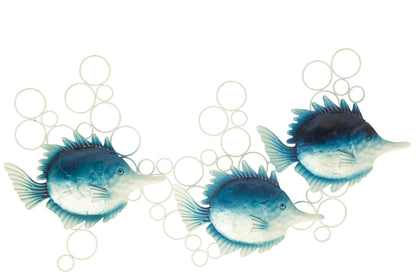 Wall Decoration Fish With Air Bubbles Iron Blue/White