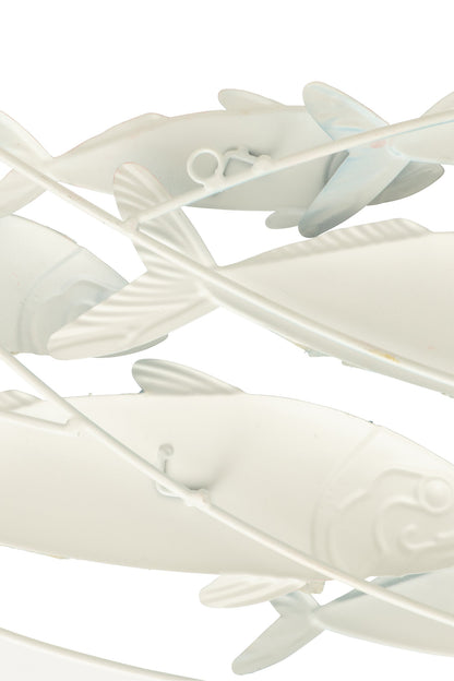 Wall Decoration Group Of Fishes Iron Blue/White