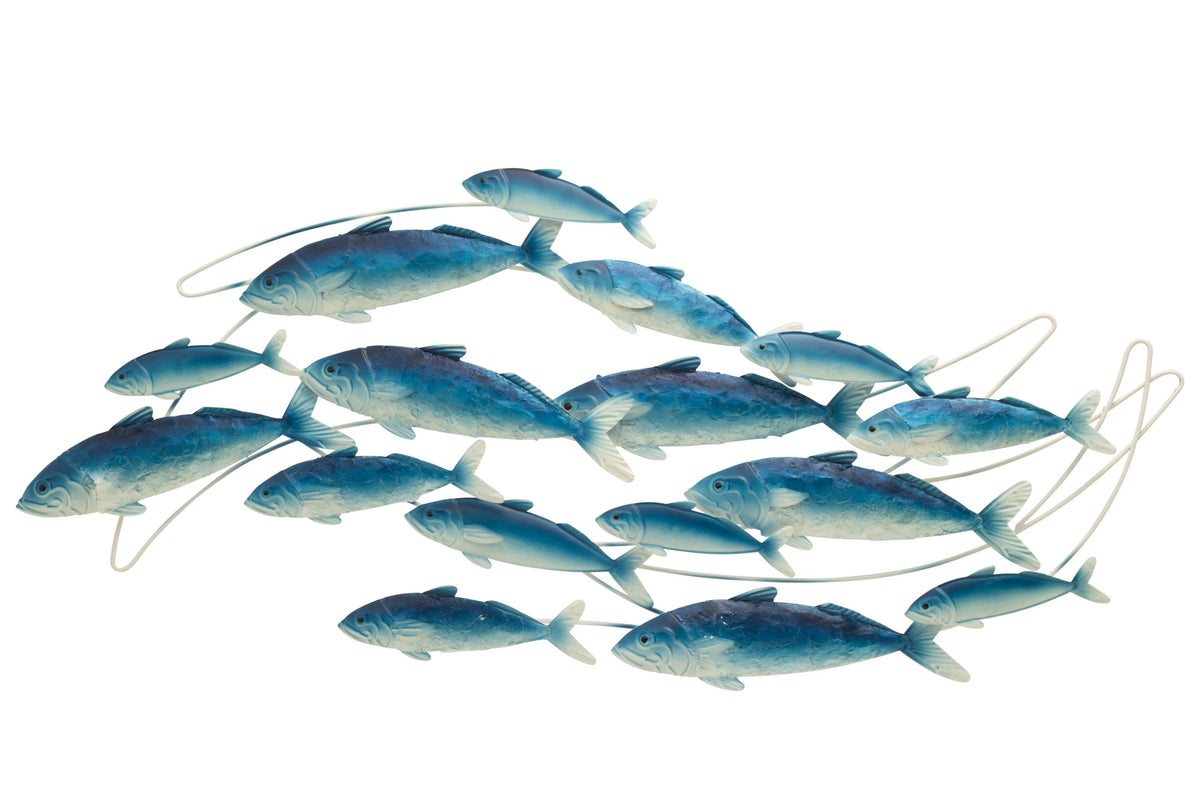 Wall Decoration Group Of Fishes Iron Blue/White