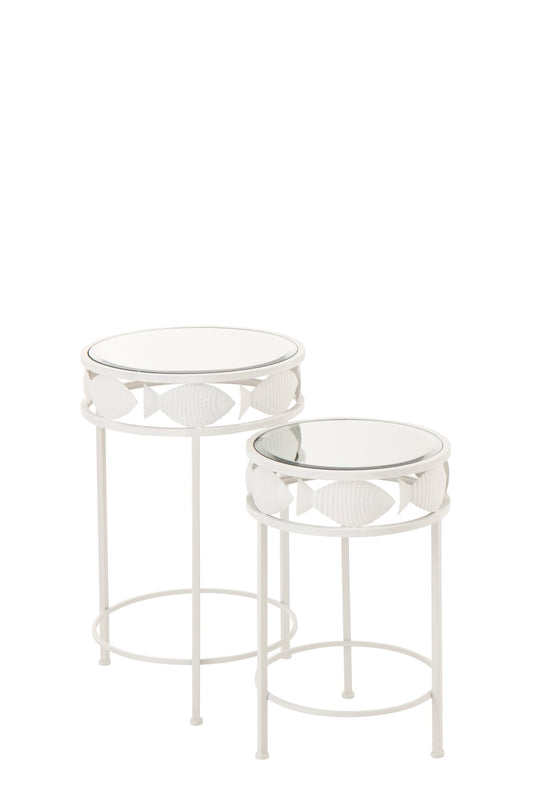 Set Of 2 Side Table Fish Iron White