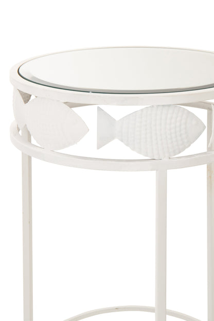 Set Of 2 Side Table Fish Iron White