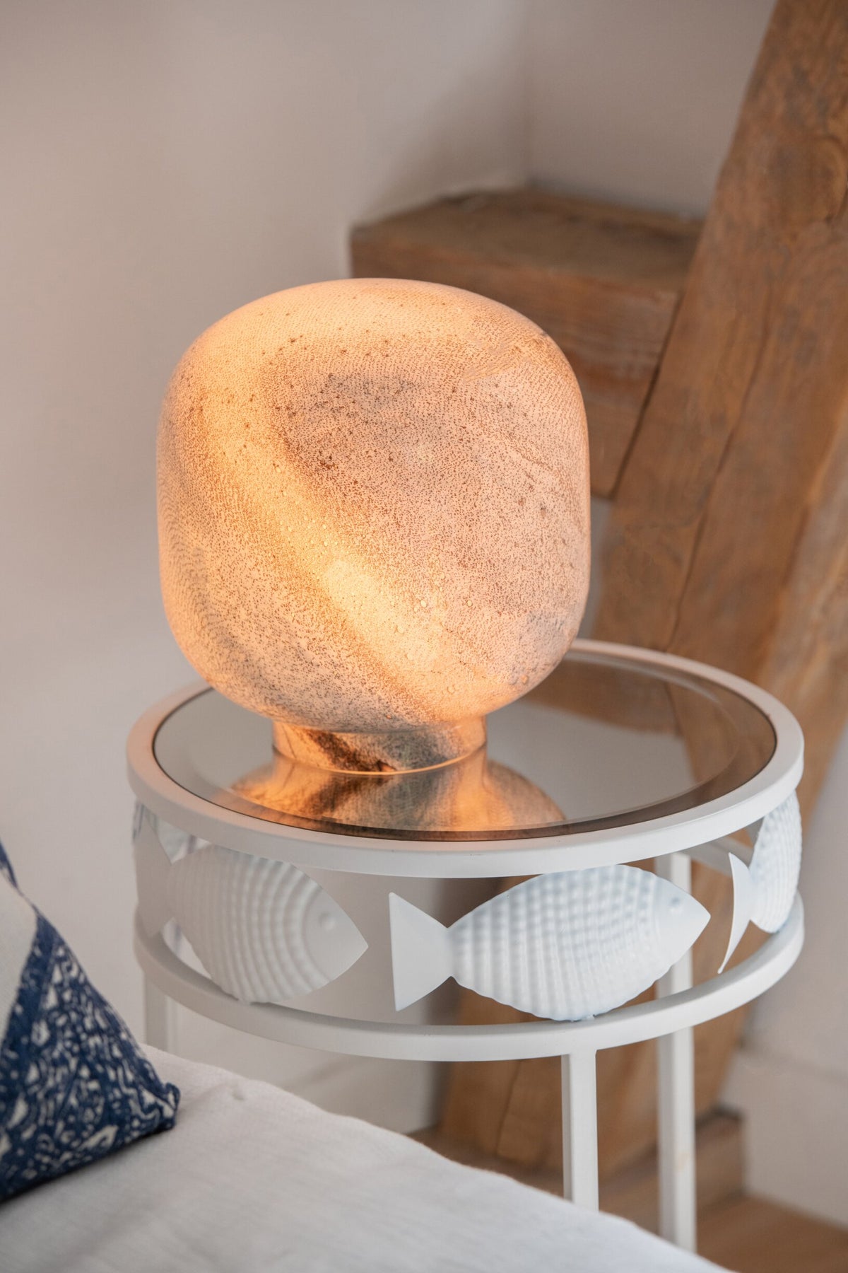 Set Of 2 Side Table Fish Iron White