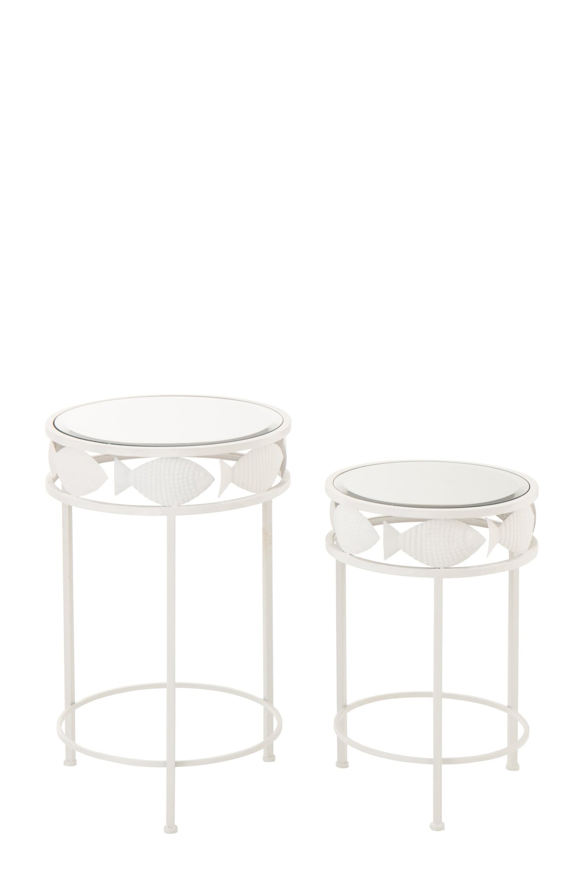 Set Of 2 Side Table Fish Iron White