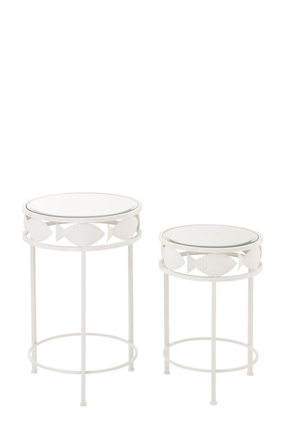 Set Of 2 Side Table Fish Iron White