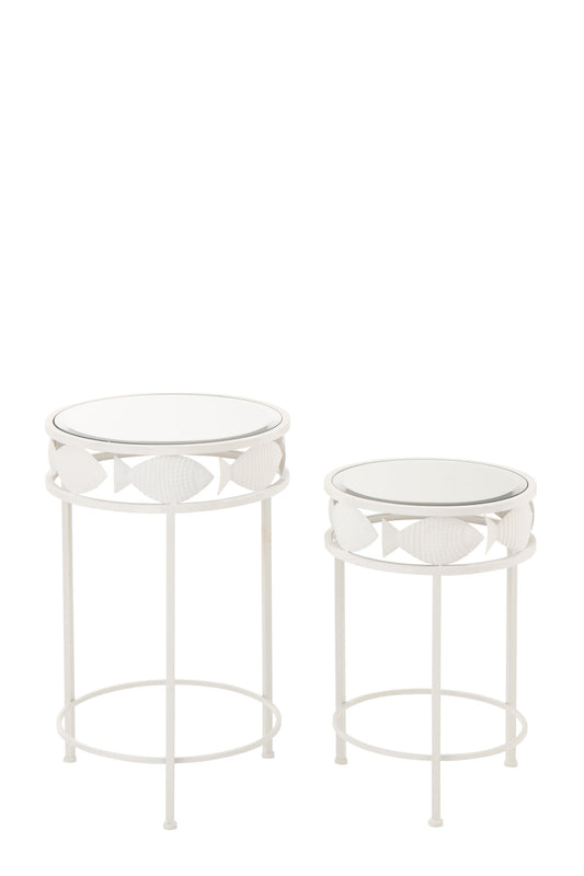 Set Of 2 Side Table Fish Iron White