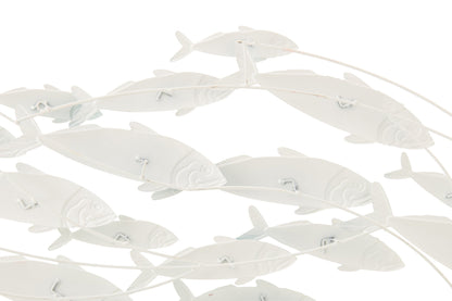 Wall Decoration Group Of Fishes Iron Light Blue/White