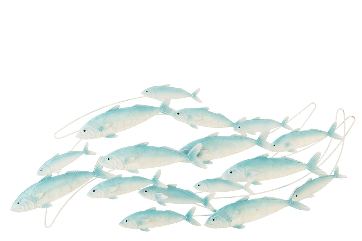 Wall Decoration Group Of Fishes Iron Light Blue/White