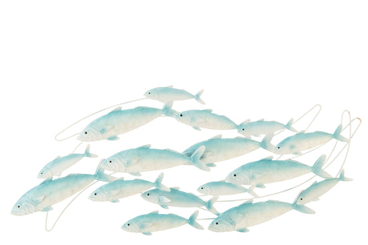 Wall Decoration Group Of Fishes Iron Light Blue/White