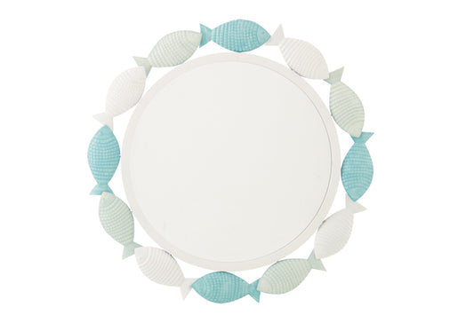 Wall Mirror Fish Iron Light Blue/White