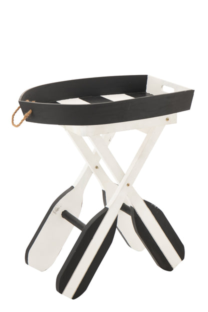 Side Table Boat Striped MDF Black/White