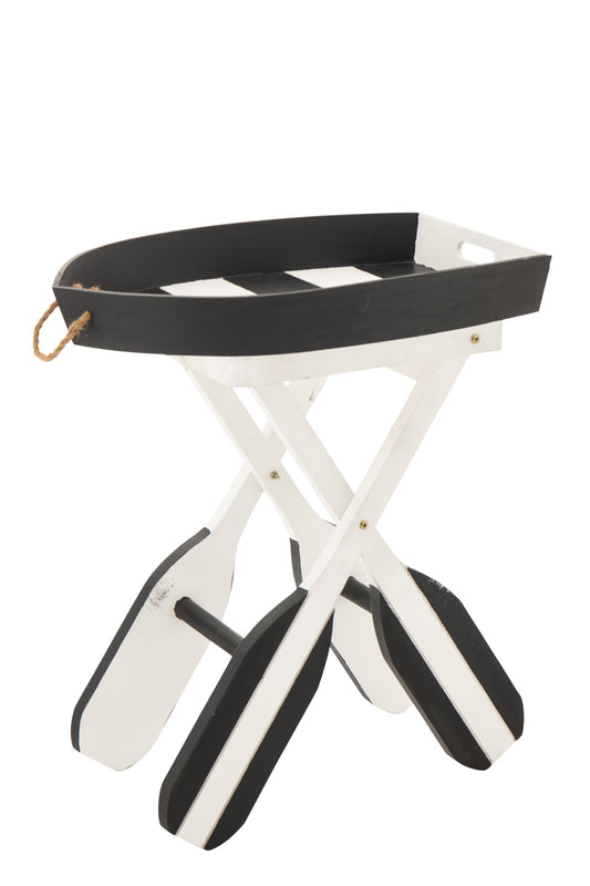 Side Table Boat Striped MDF Black/White