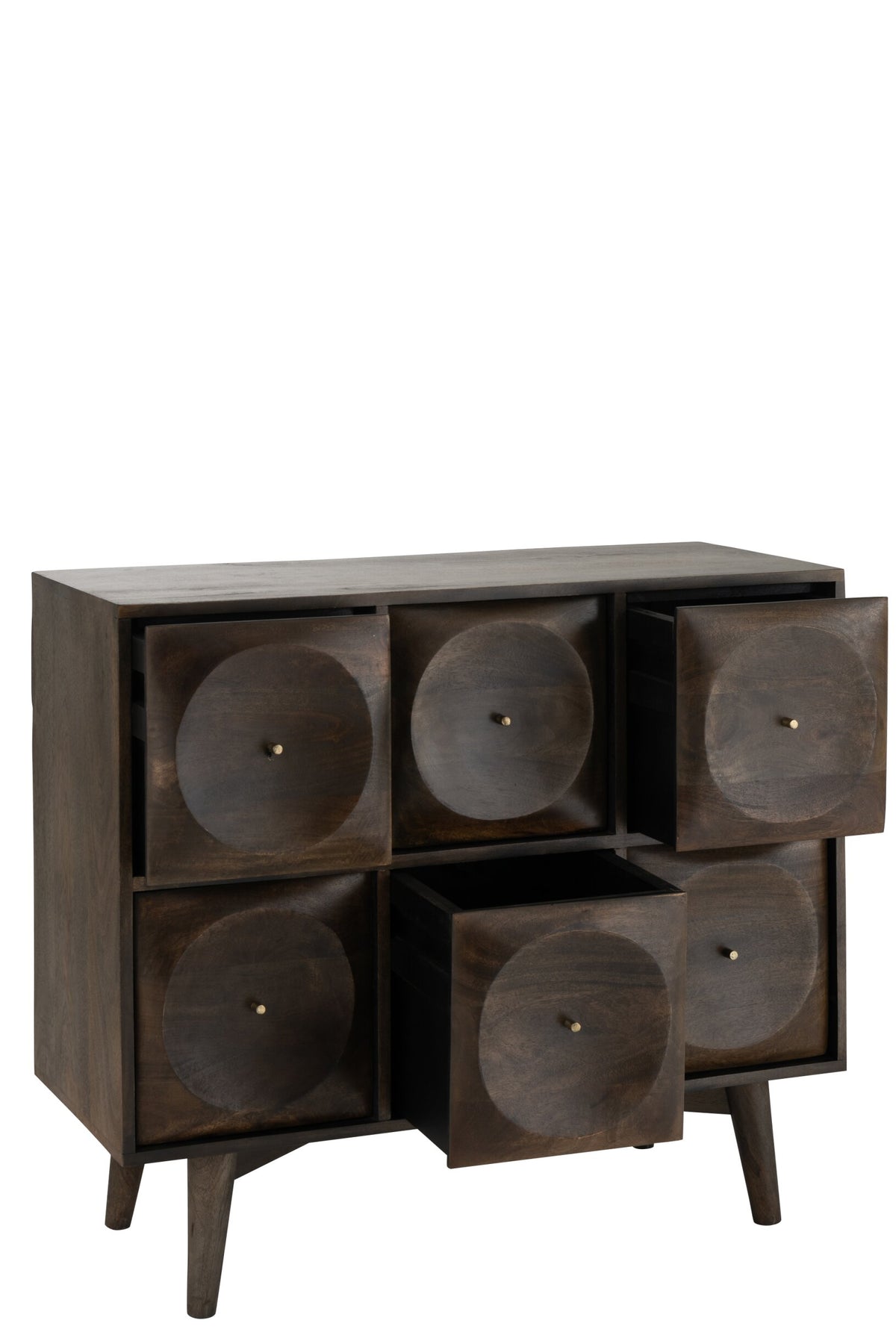 Chest Of Drawers Circle Design Wood Dark Brown