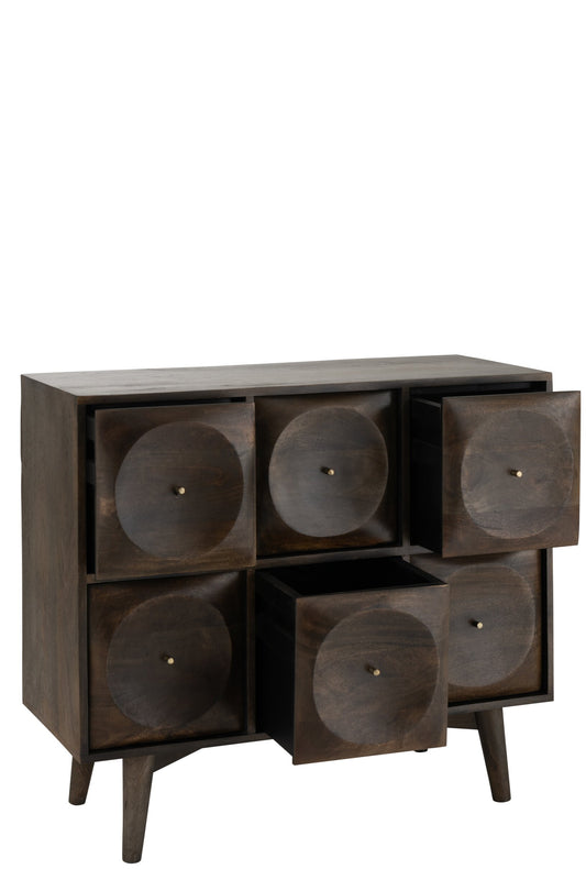 Chest Of Drawers Circle Design Wood Dark Brown