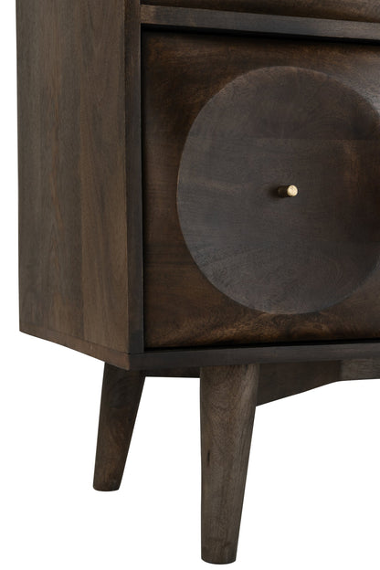 Chest Of Drawers Circle Design Wood Dark Brown