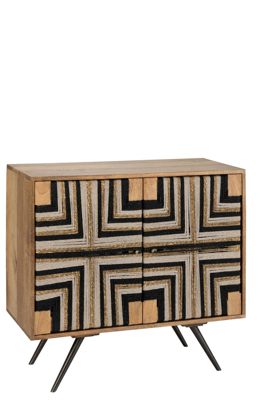 Cabinet Weaved Thread Design Wood Natural/Black