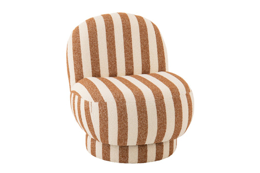 Lounge Chair Striped Fabric Camel/Off-White