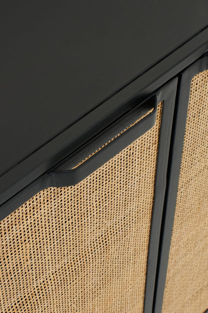 Cabinet With Cane Panels Iron Black/Natural