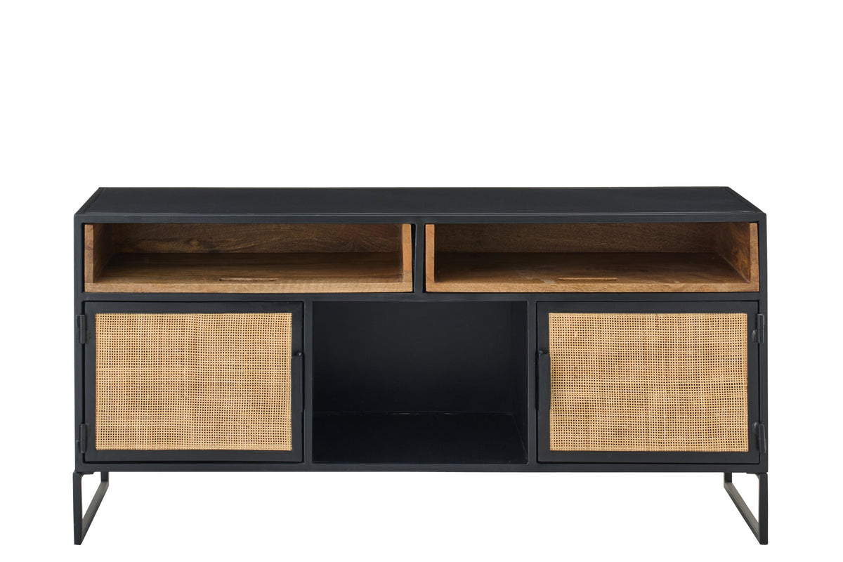 TV Stand With Cane Panels Iron Black/Natural