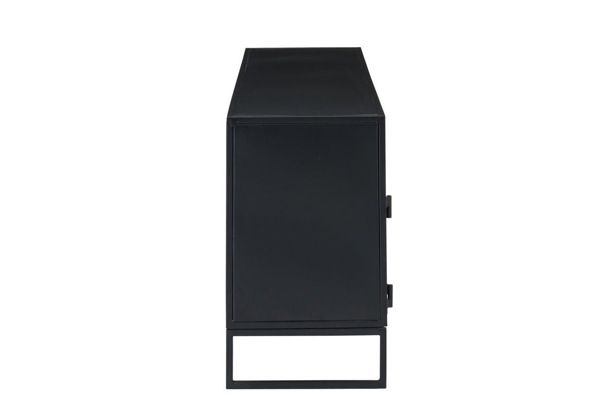 TV Stand With Cane Panels Iron Black/Natural