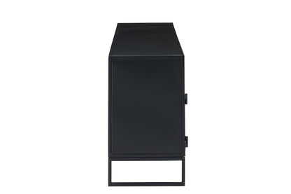 TV Stand With Cane Panels Iron Black/Natural