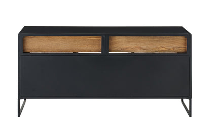 TV Stand With Cane Panels Iron Black/Natural