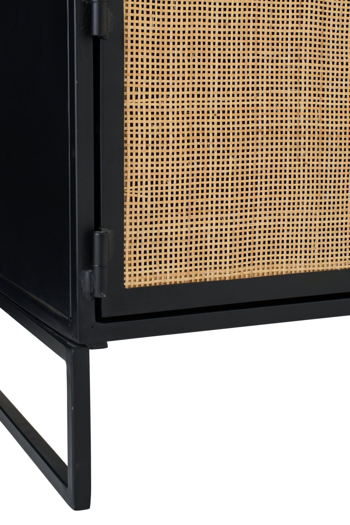 TV Stand With Cane Panels Iron Black/Natural