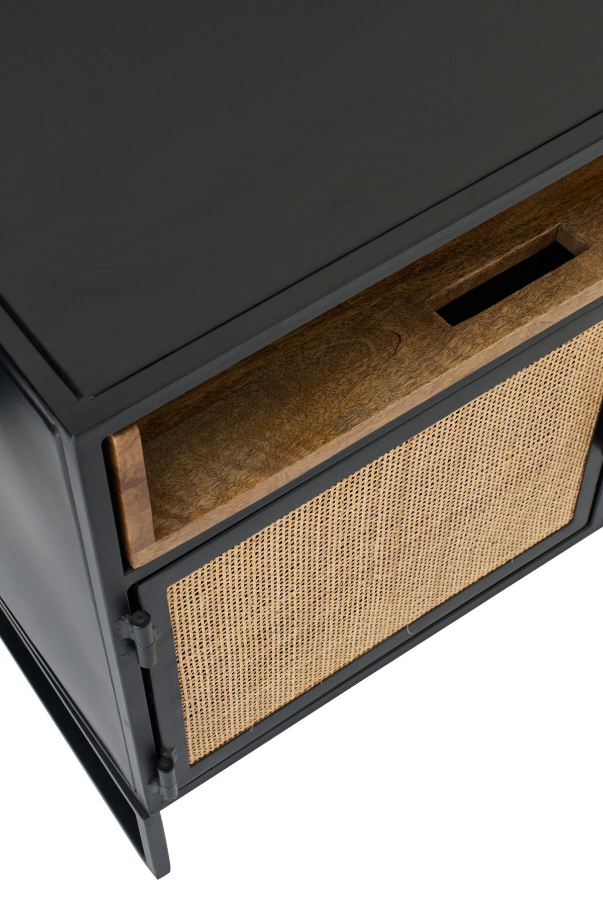 TV Stand With Cane Panels Iron Black/Natural