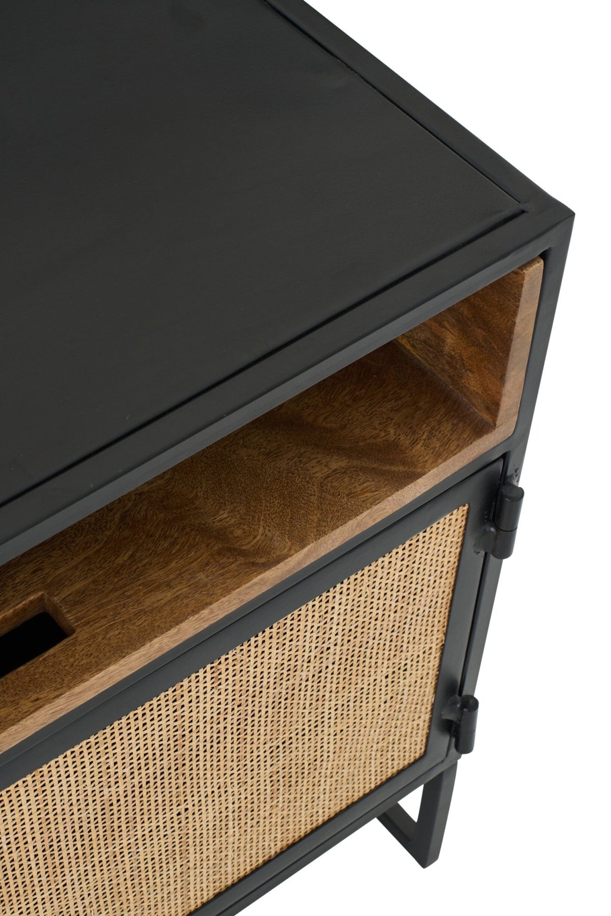 TV Stand With Cane Panels Iron Black/Natural
