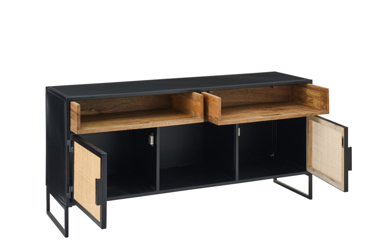 TV Stand With Cane Panels Iron Black/Natural