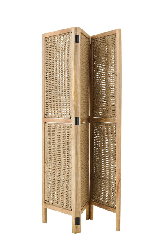 Folding Screen With Cane Panels Mango Wood Natural