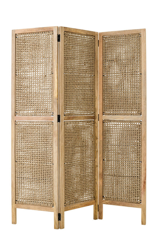 Folding Screen With Cane Panels Mango Wood Natural