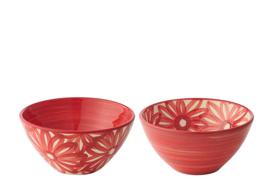 Kom bloemen keramiek rood medium assortiment van 2