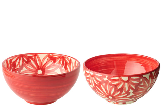 Kom bloemen keramiek rood groot assortiment van 2