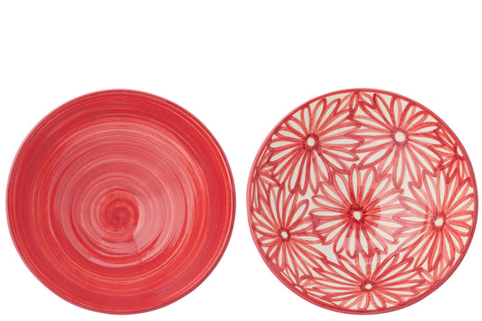Kom Lebrillo + bloemen keramiek rood assortiment van 2
